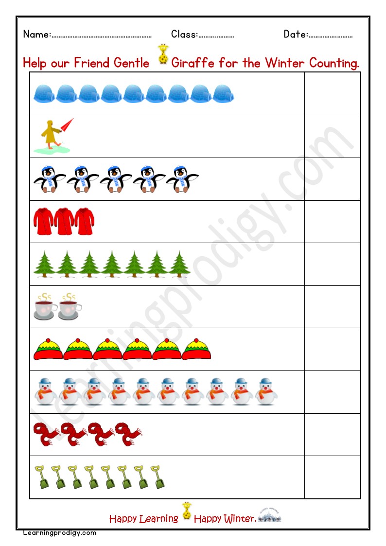 Free Printable Winter Courting Worksheet with Pictures for Kids.