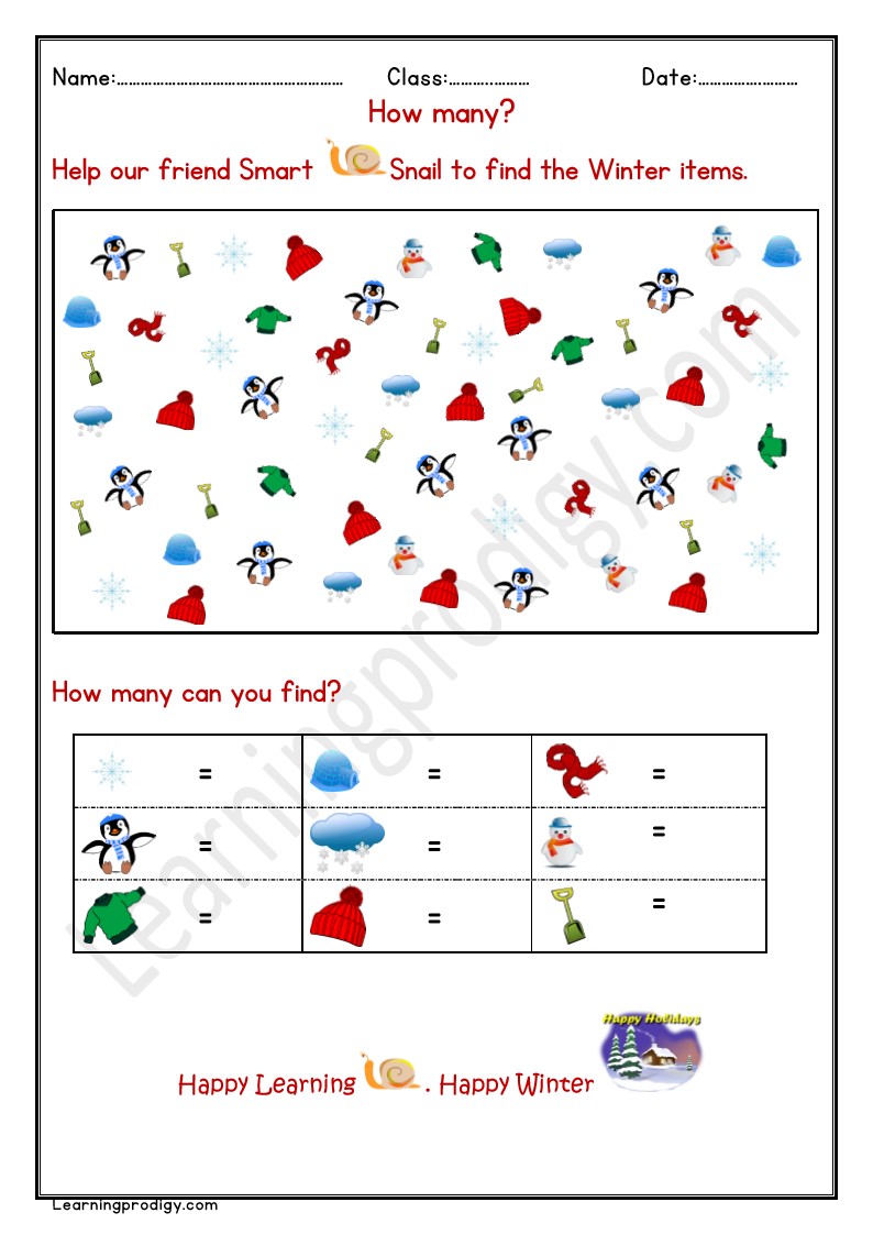 Free Printable I Spy Winter Worksheet with Answer | How many Can you Find?