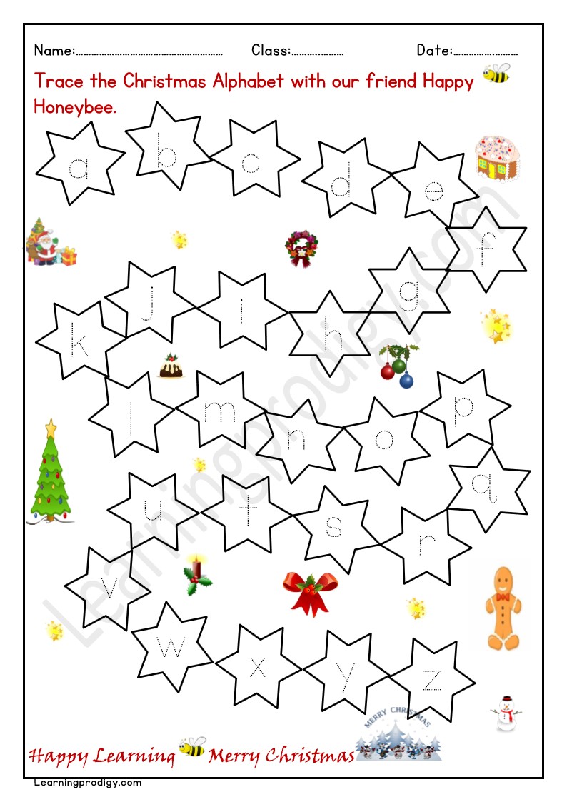 Free Printable Christmas English Tracing Alphabets for Preschoolers.