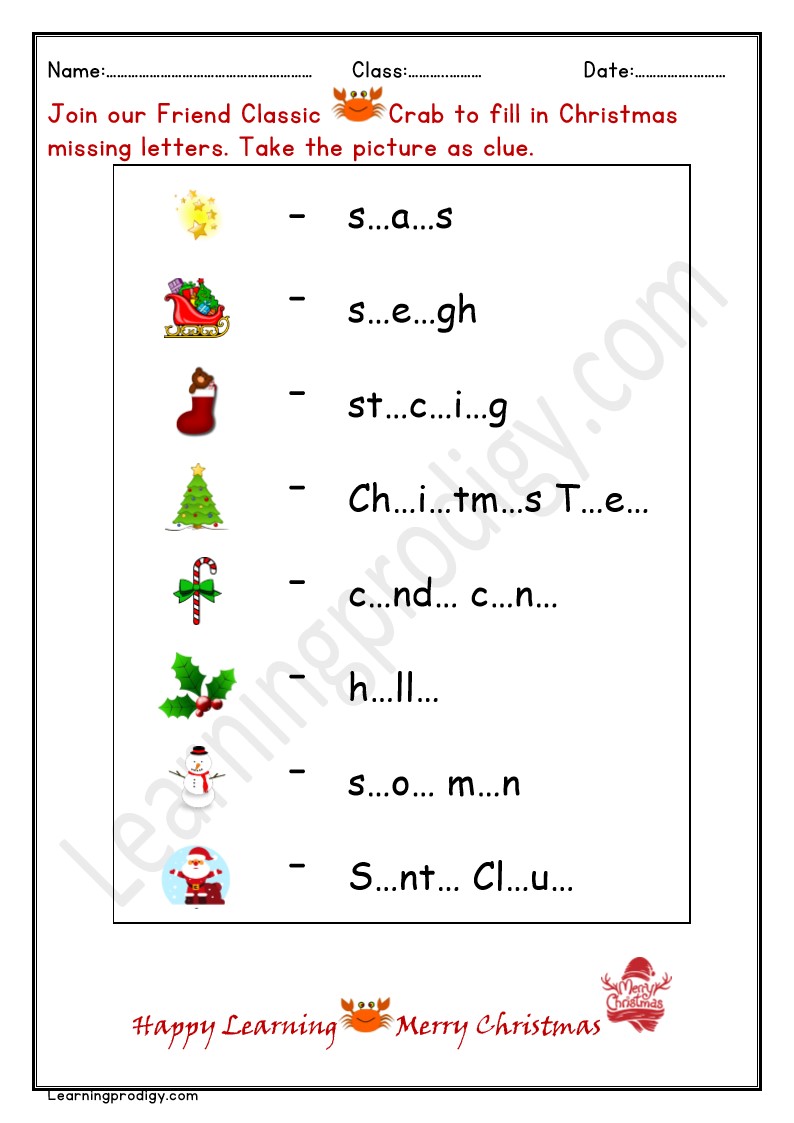 Free Printable Christmas Missing Letters for Kindergarten Kids.