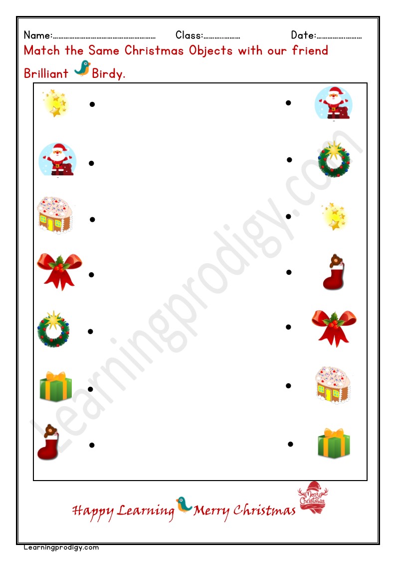 Free Printable Christmas Same Object Matching Worksheet for Kids.
