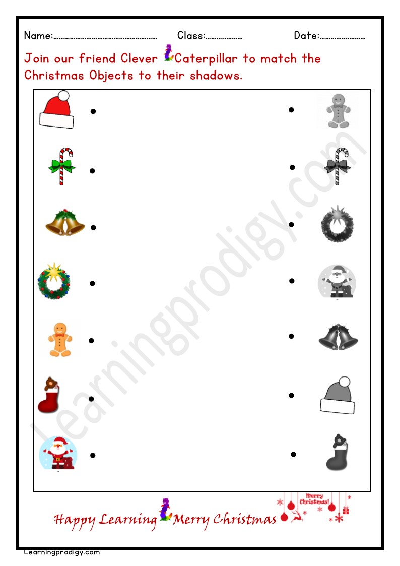 Free Printable Christmas Shadow Matching Worksheet For Kids | Christmas Logical Reasoning Worksheet.