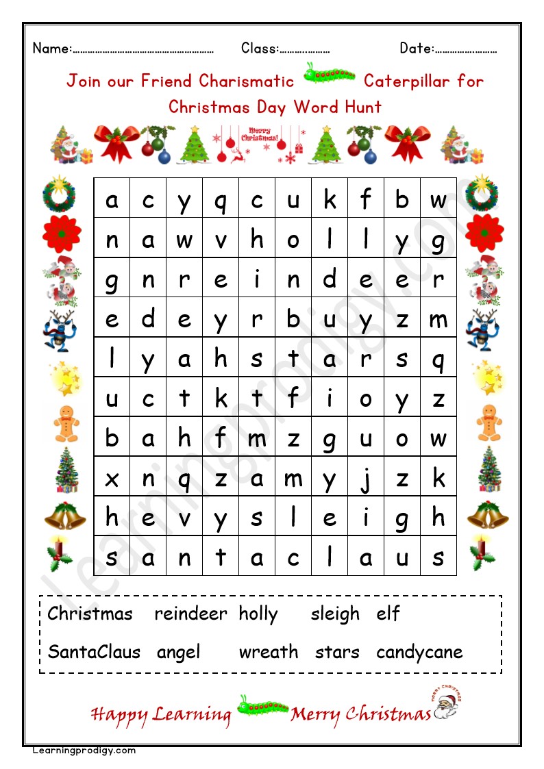 Free Printable Christmas Word Hunt Activity Sheet with Answers