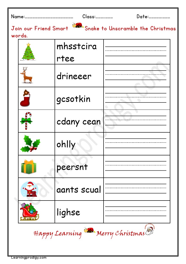 Free Printable Christmas Word tracing Worksheet for Kids with Pictures.
