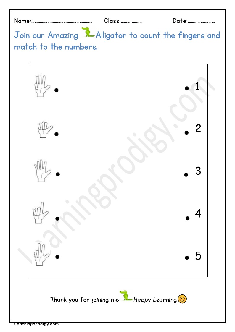 Free Printable Matching Math Finger Counting Worksheet for Nursery Kids ...
