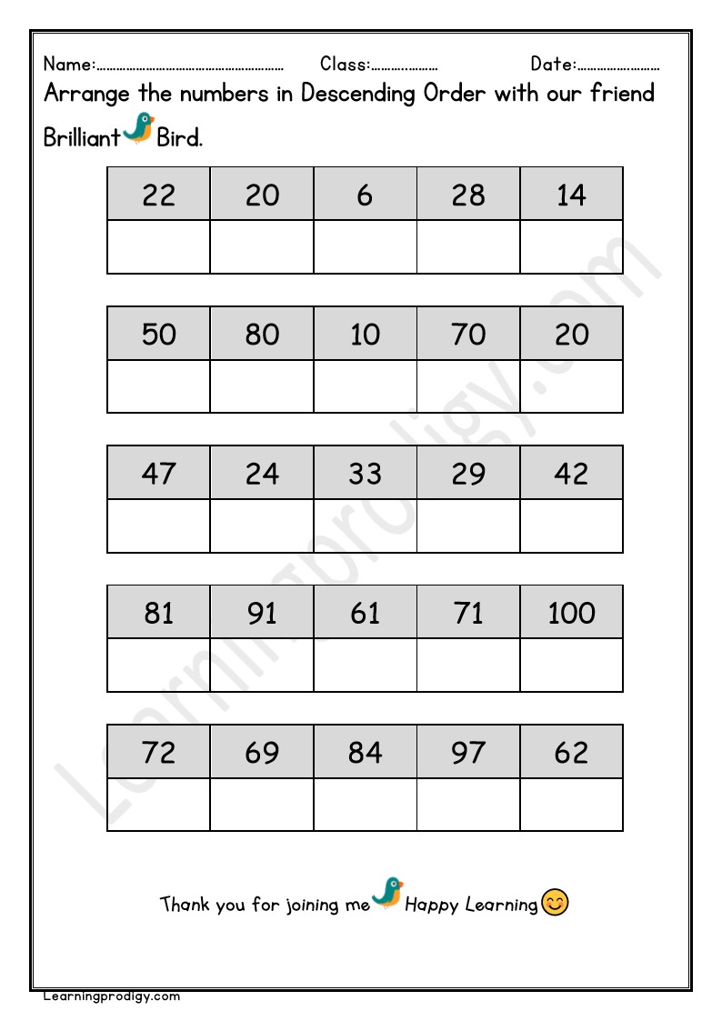 Free Printable Descending Order Maths Worksheet for Students ...