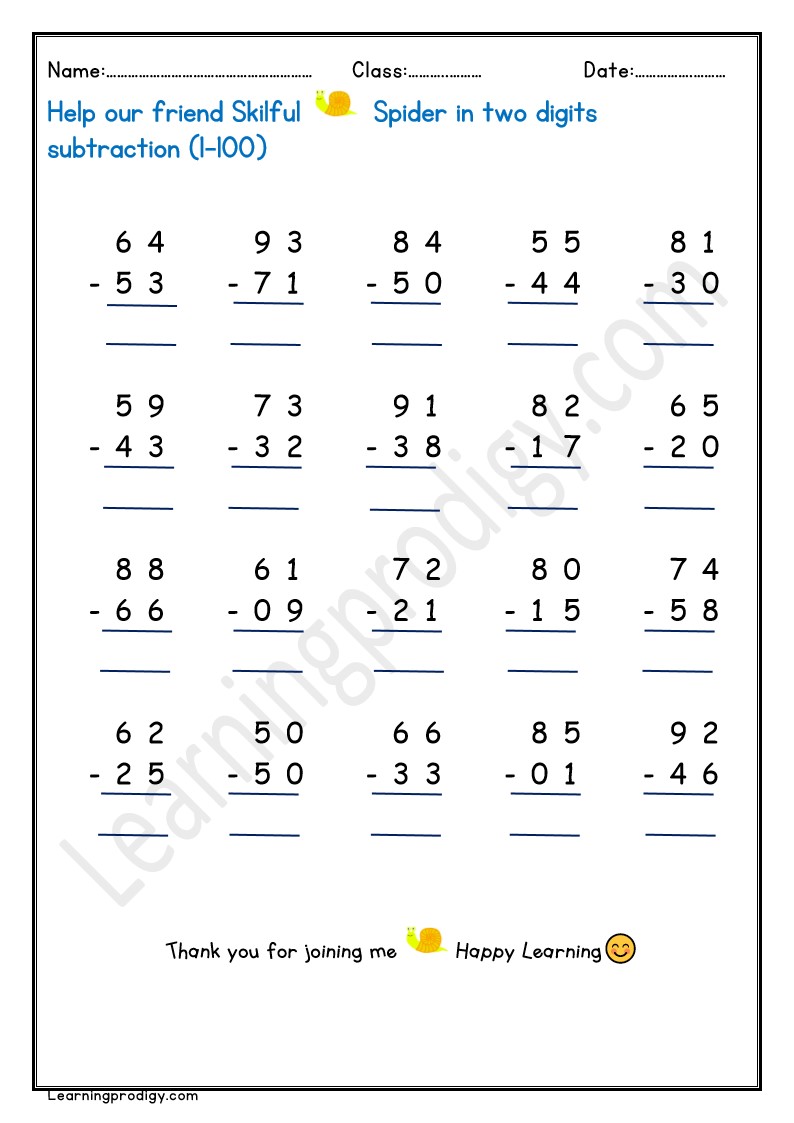 Free Printable Two Digit Subtraction Without Regrouping For Students ...